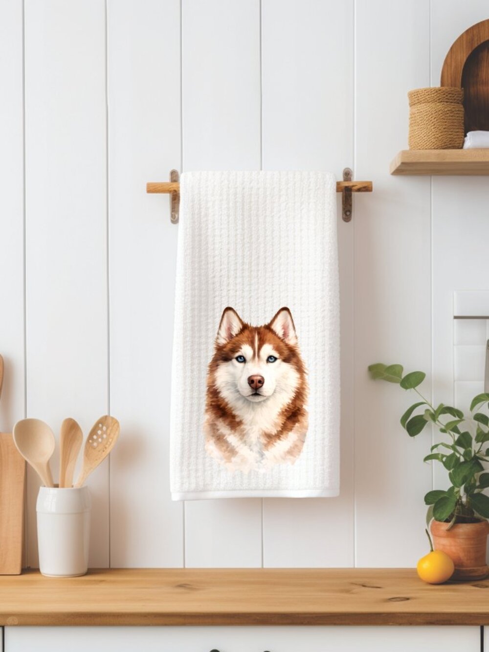 Siberian Husky Dog Waffle Weave Decorative Kitchen Tea Towel